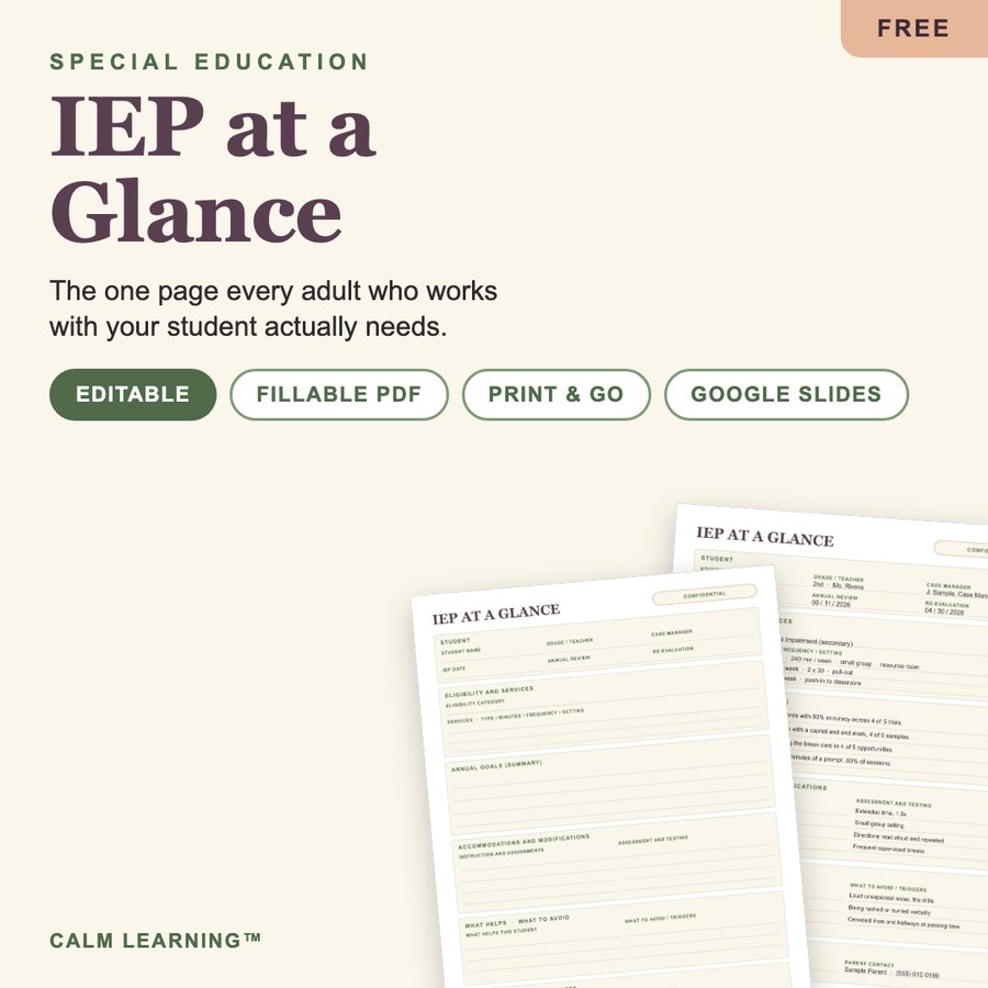 FREE IEP at a Glance cover