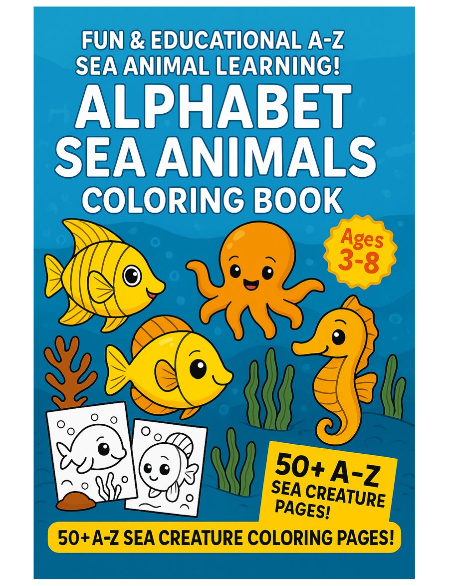 Sea Animals Alphabet A to Z Coloring Book cover