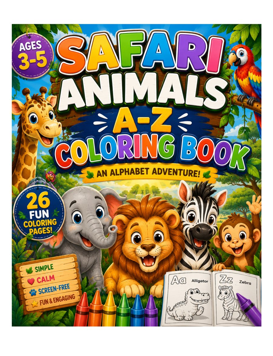 Safari Animals A-Z Coloring Book cover