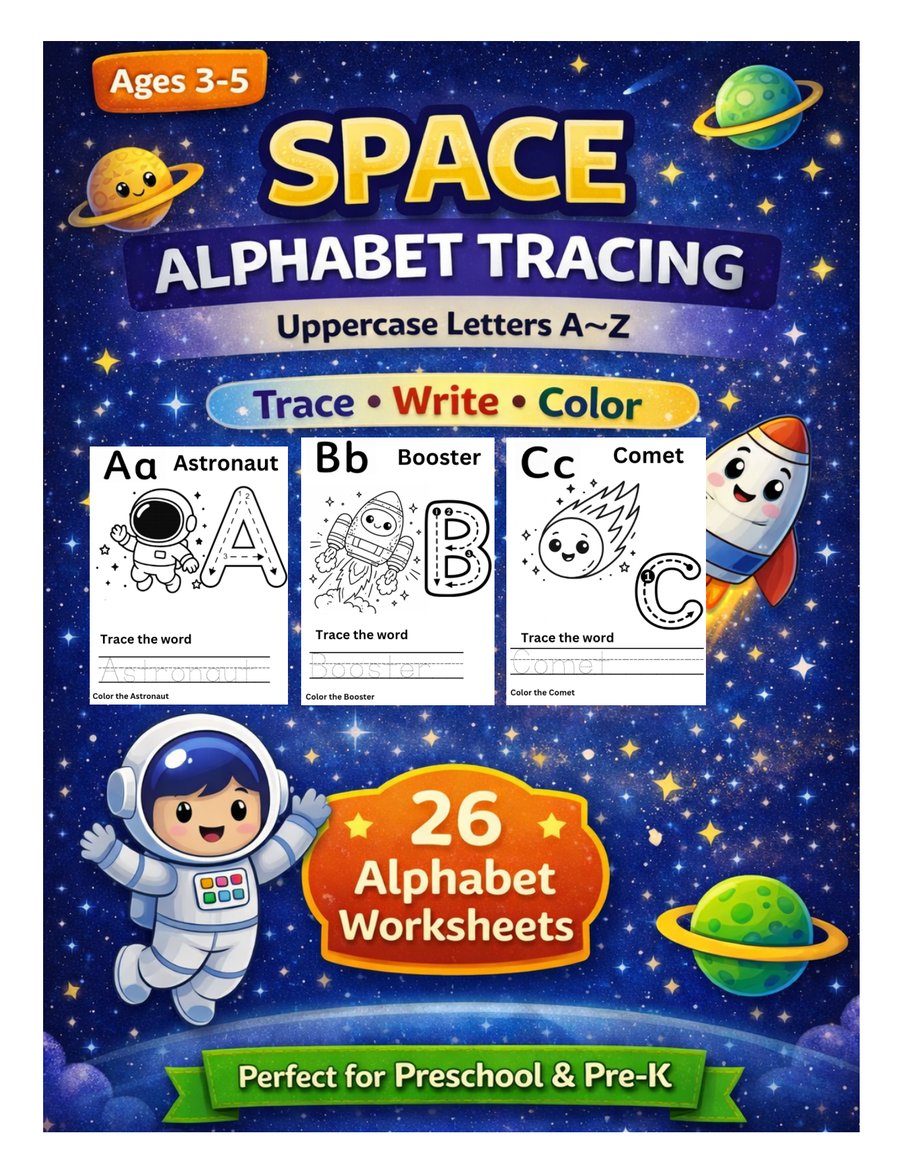 Space Uppercase Letter Tracing A-Z cover