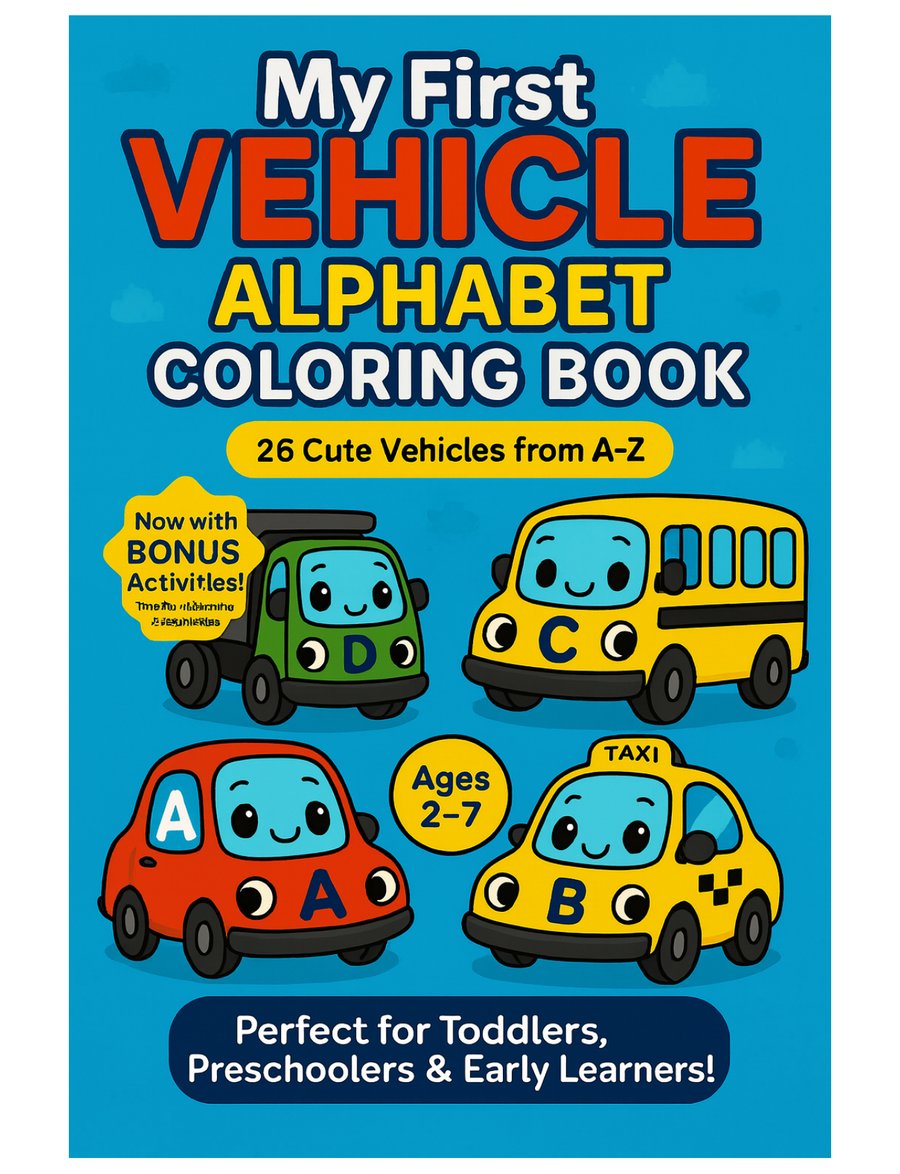 Vehicle Alphabet A to Z Coloring Book cover