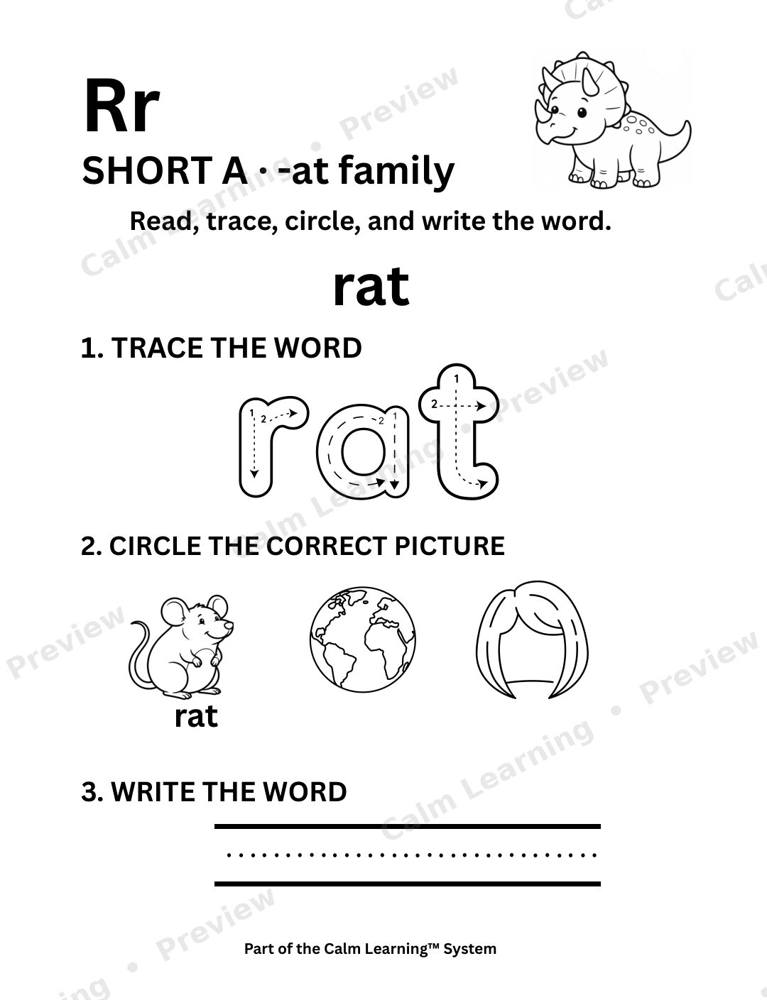 Dino CVC Short A Words preview page 1