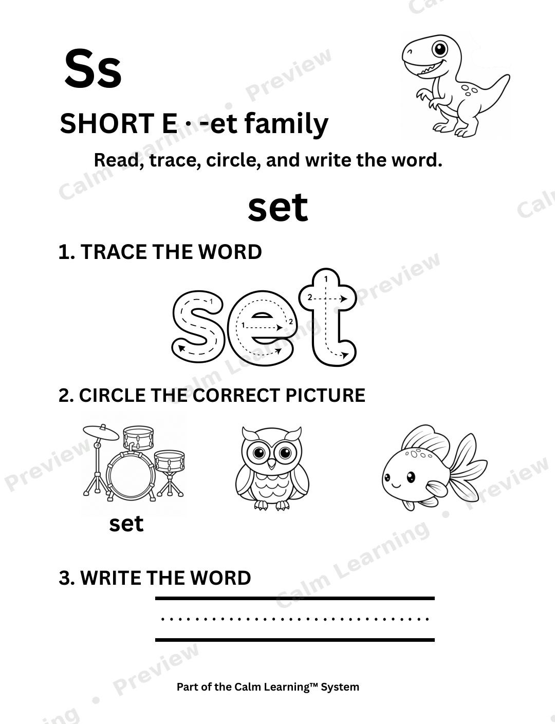 Dino CVC Short E Words preview page 2