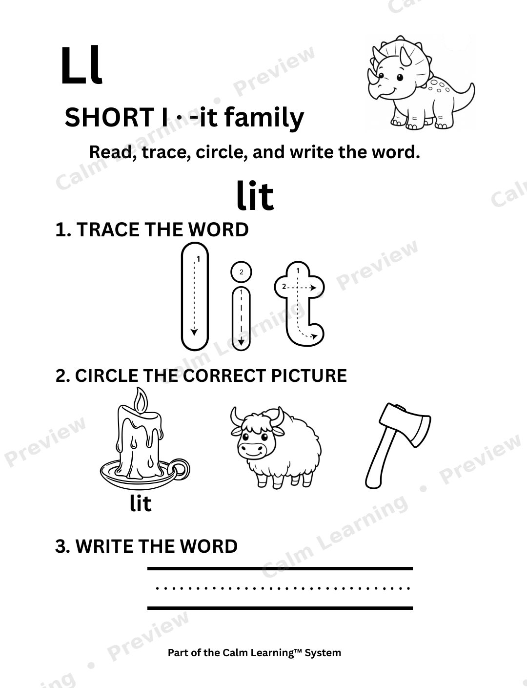 Dino CVC Short I Words preview page 1