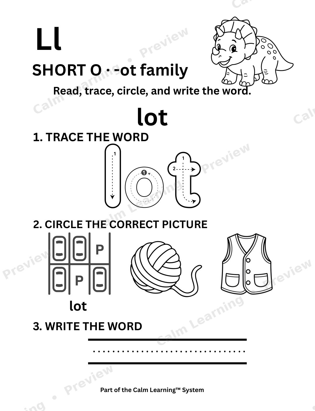Dino CVC Short O Words preview page 1