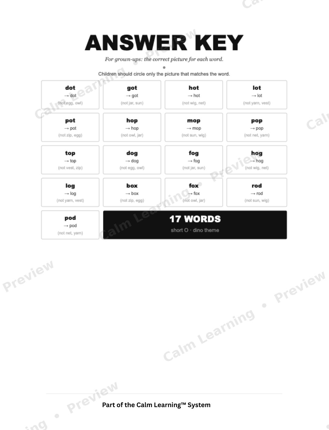 Dino CVC Short O Words preview page 3
