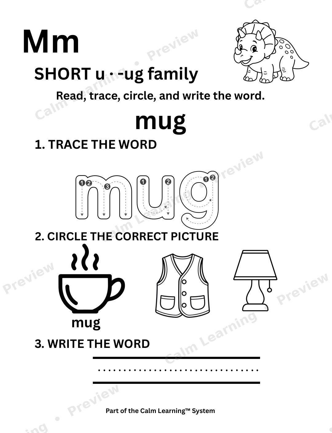 Dino CVC Short U Words preview page 1