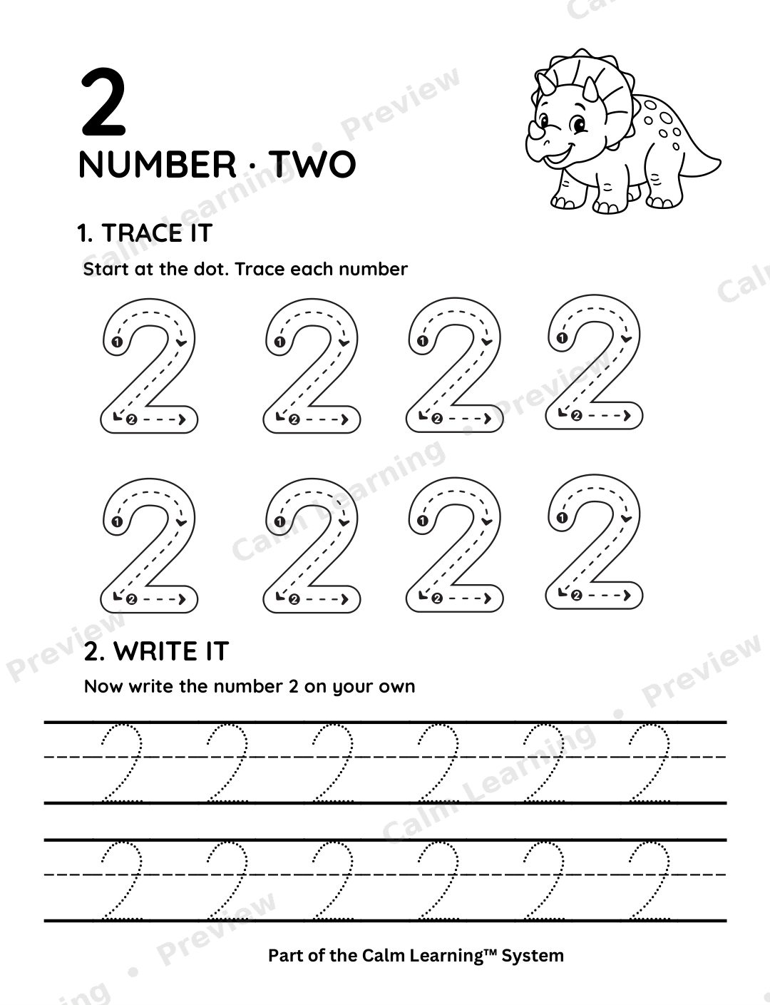 Dino Number Tracing 0 to 10 preview page 1