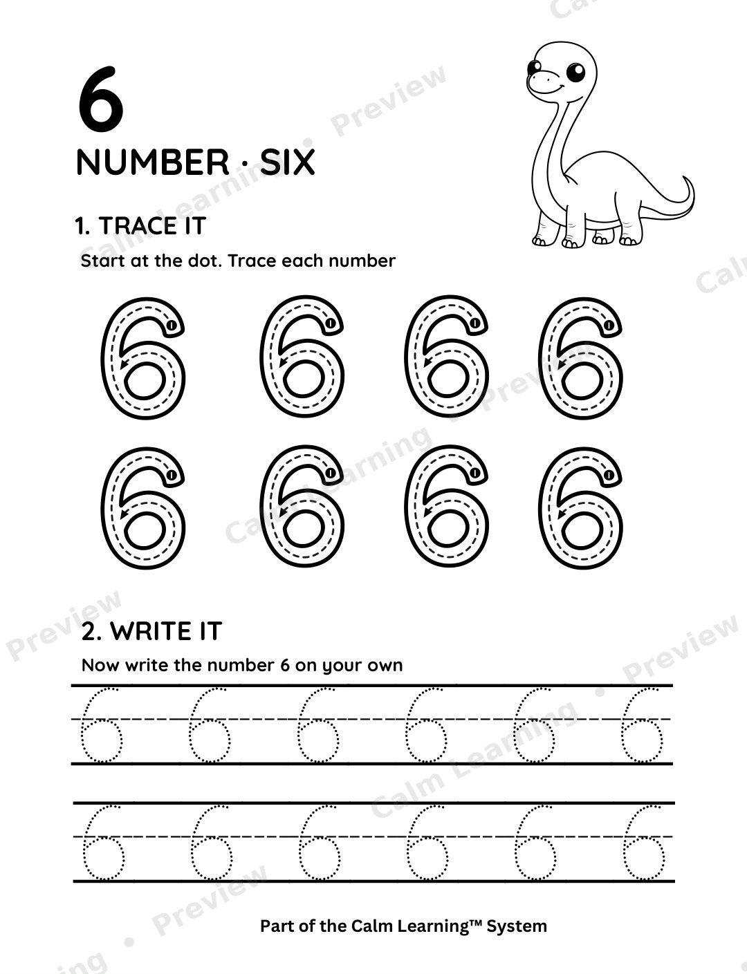 Dino Number Tracing 0 to 10 preview page 2