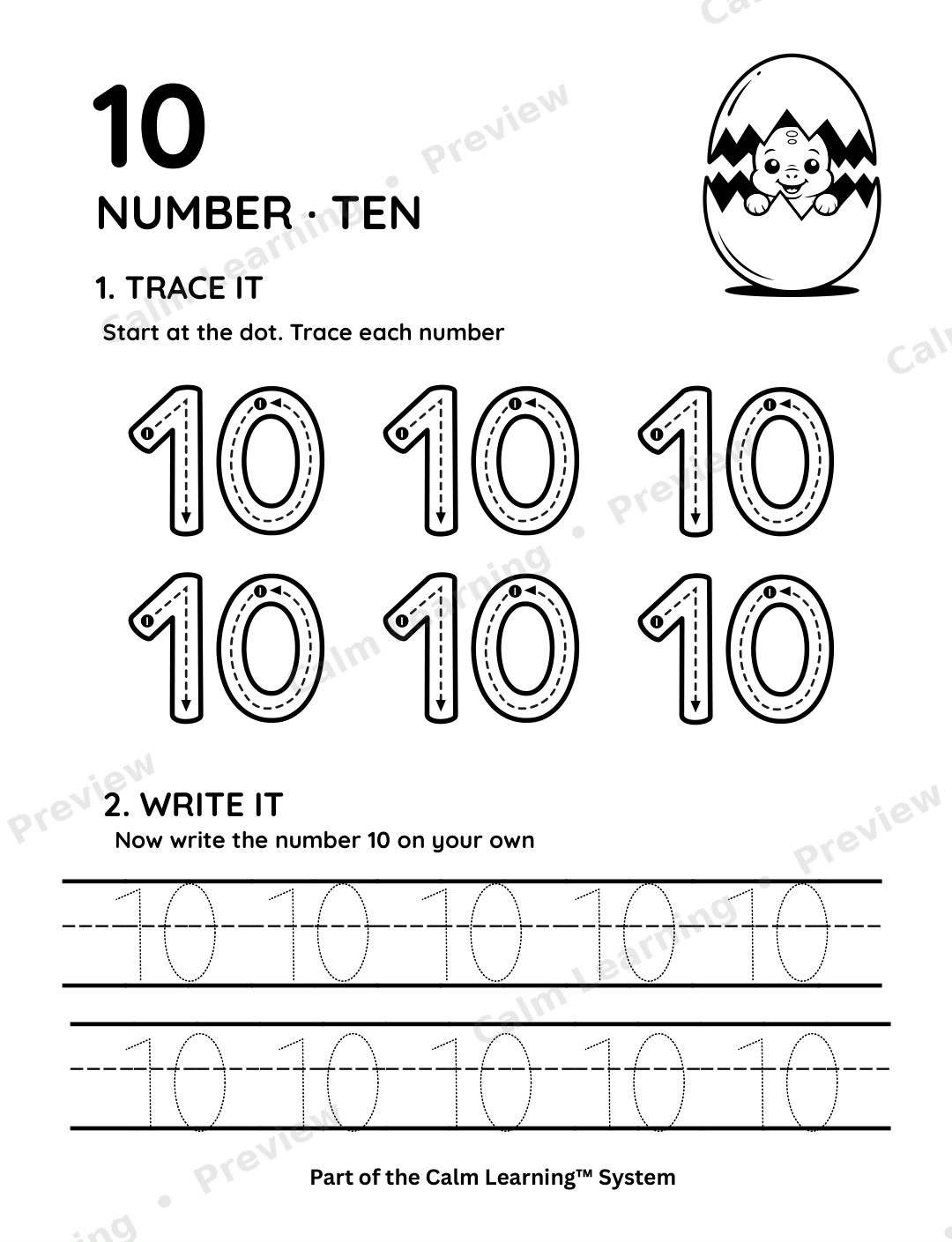Dino Number Tracing 0 to 10 preview page 3