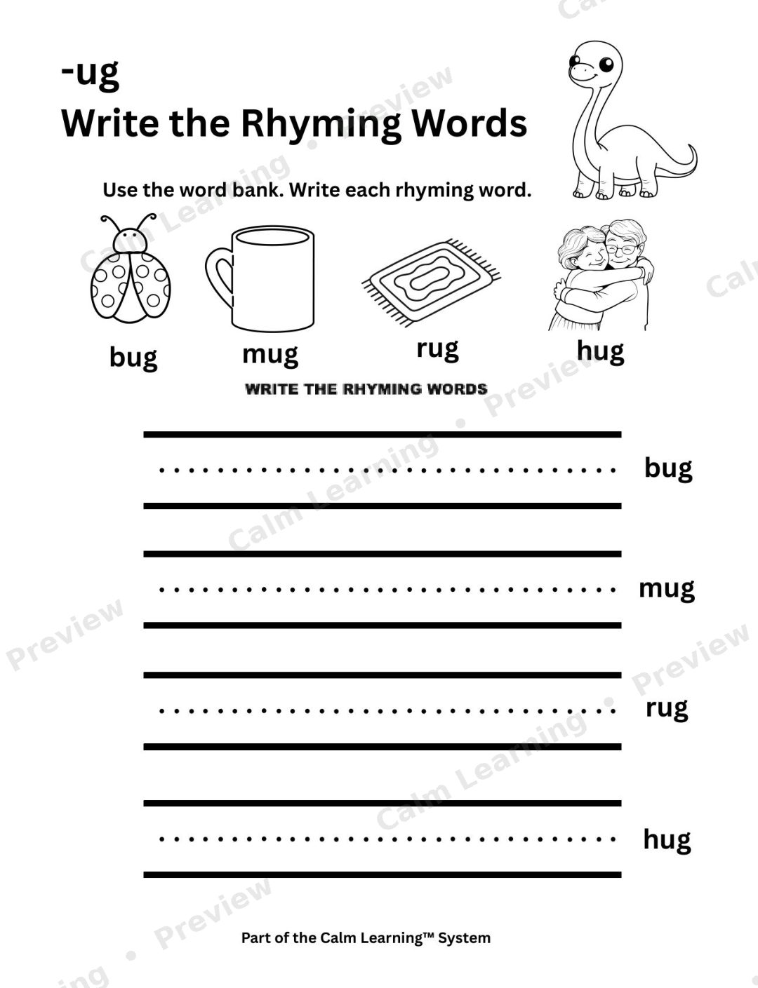 Dino Rhyming Words Workbook preview page 1