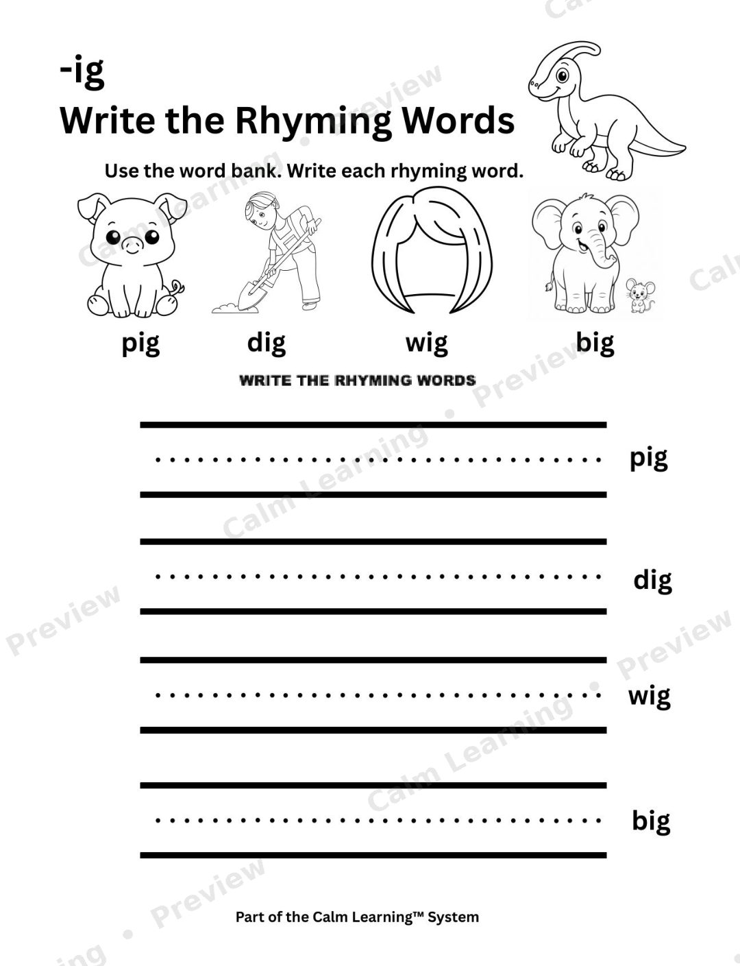 Dino Rhyming Words Workbook preview page 2