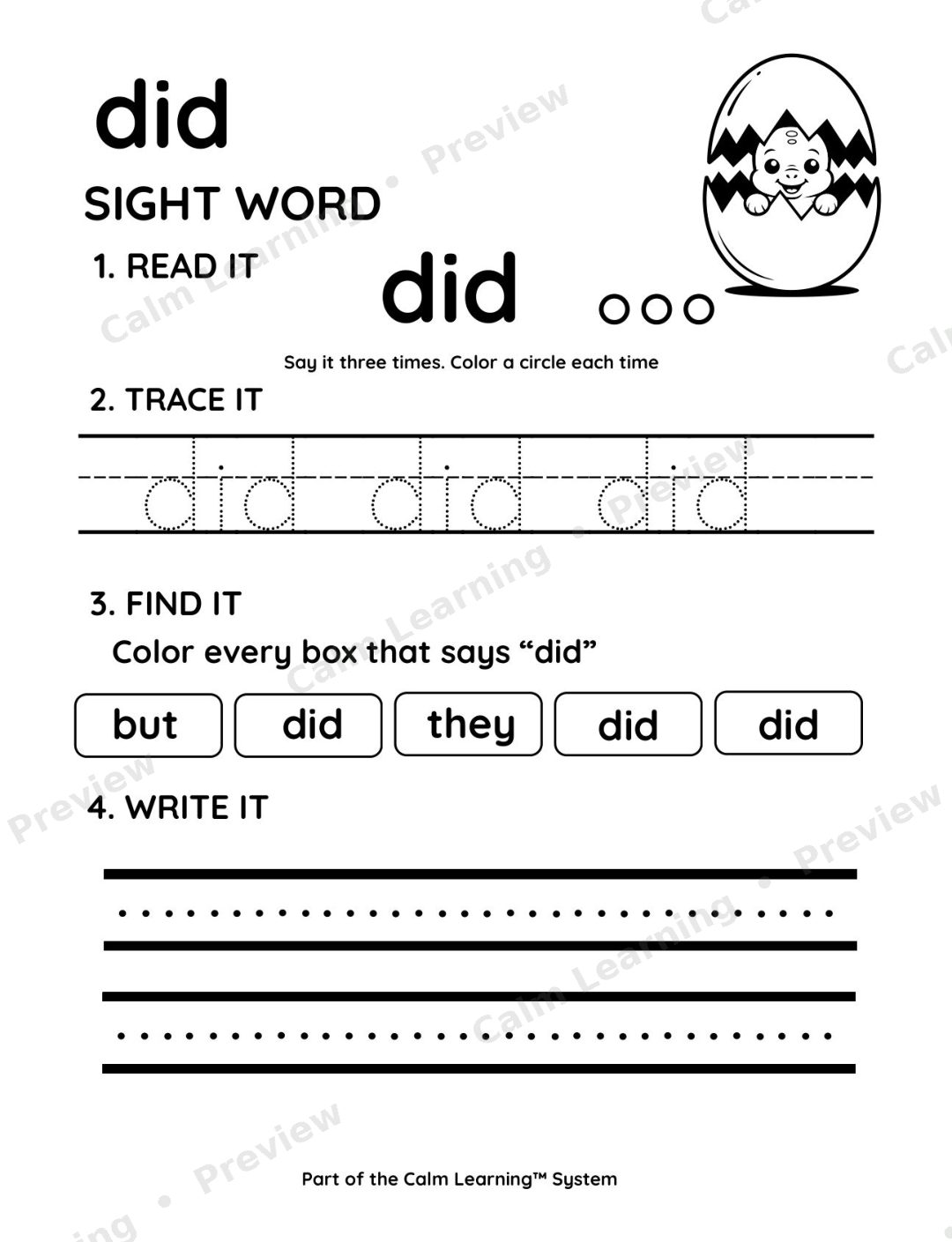 Dino Sight Words Primer preview page 1