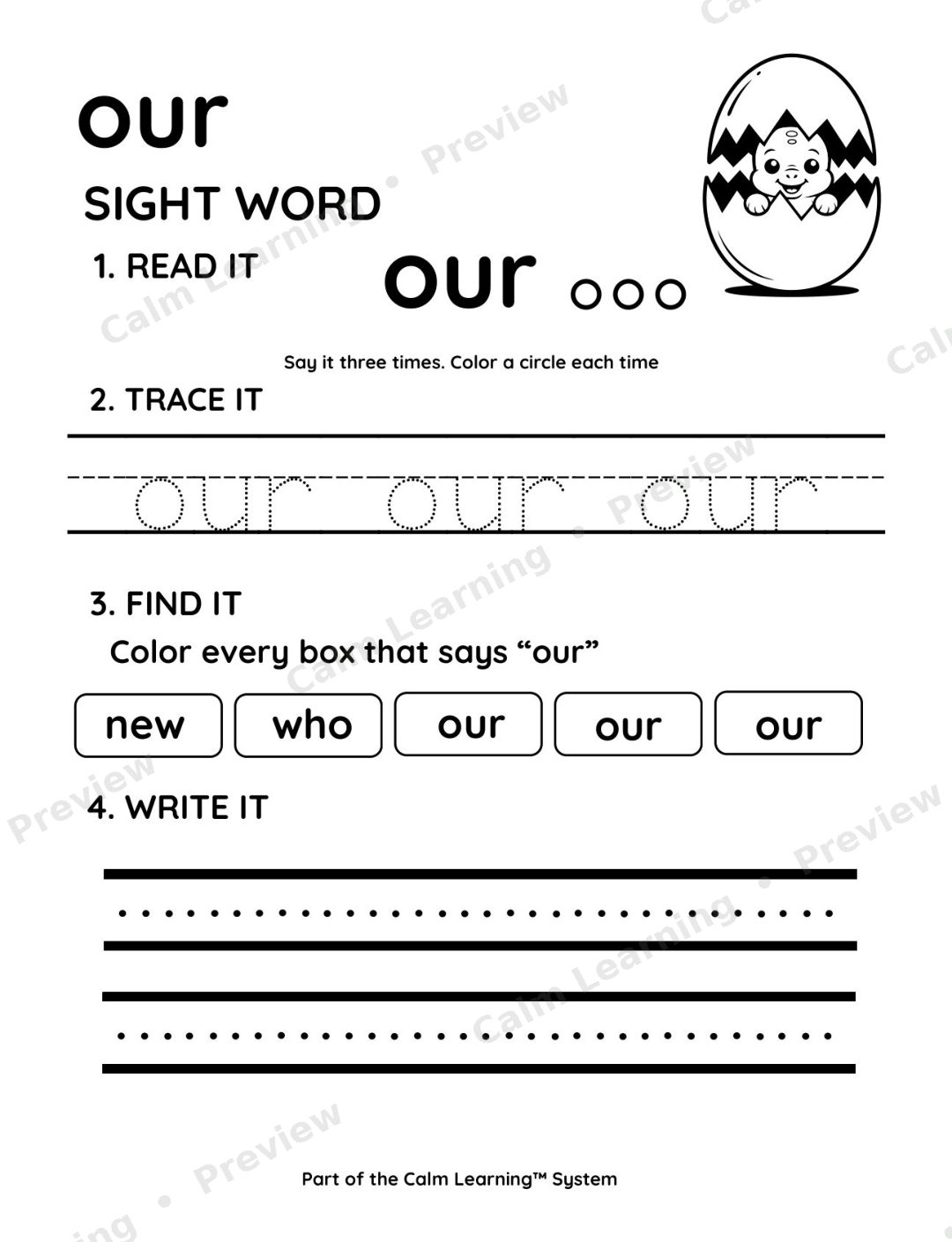 Dino Sight Words Primer preview page 2