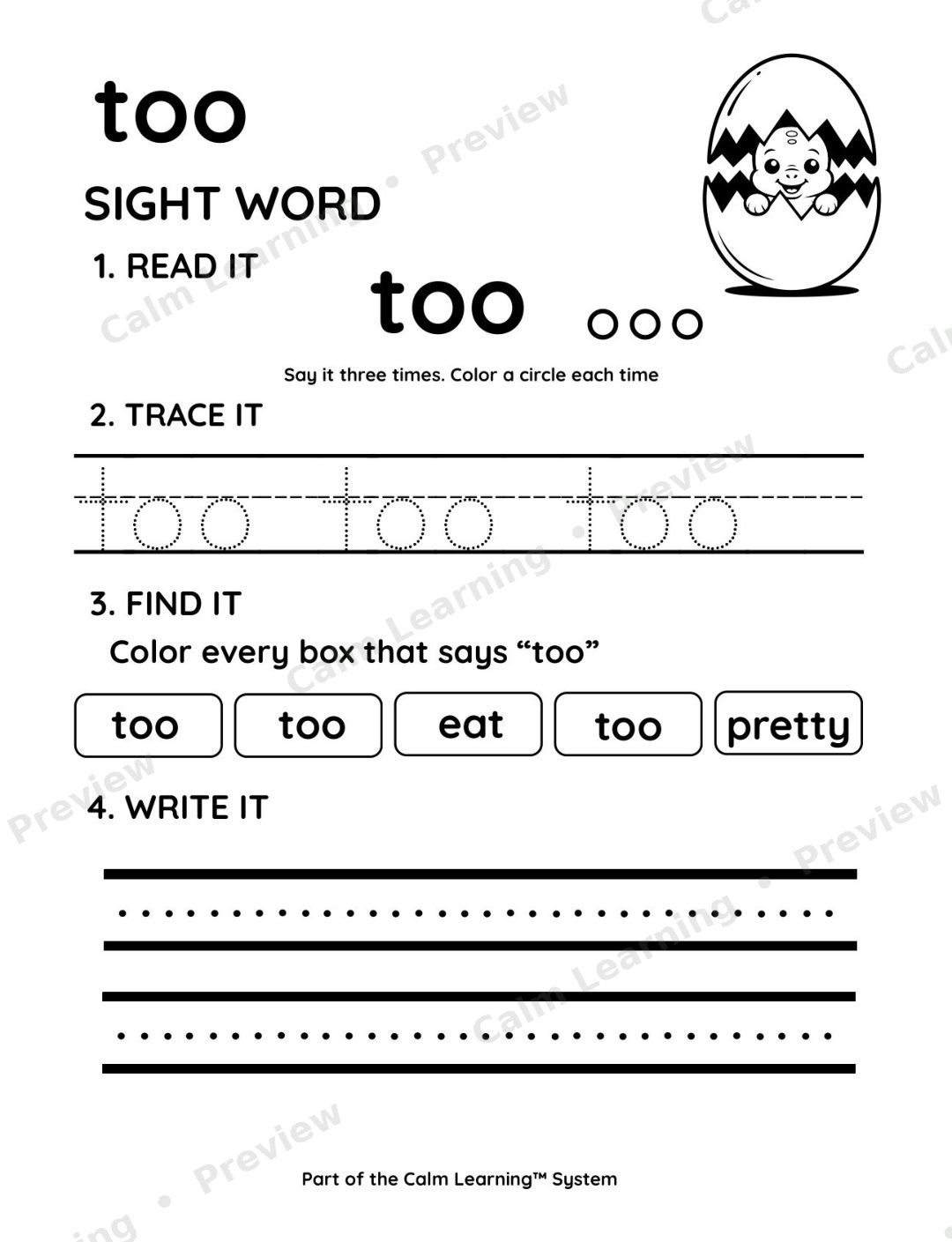 Dino Sight Words Primer preview page 3