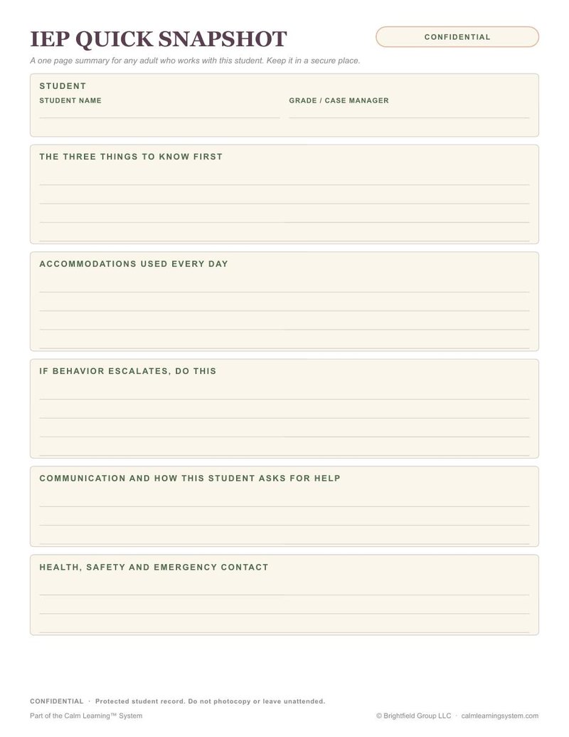 FREE IEP at a Glance preview page 3