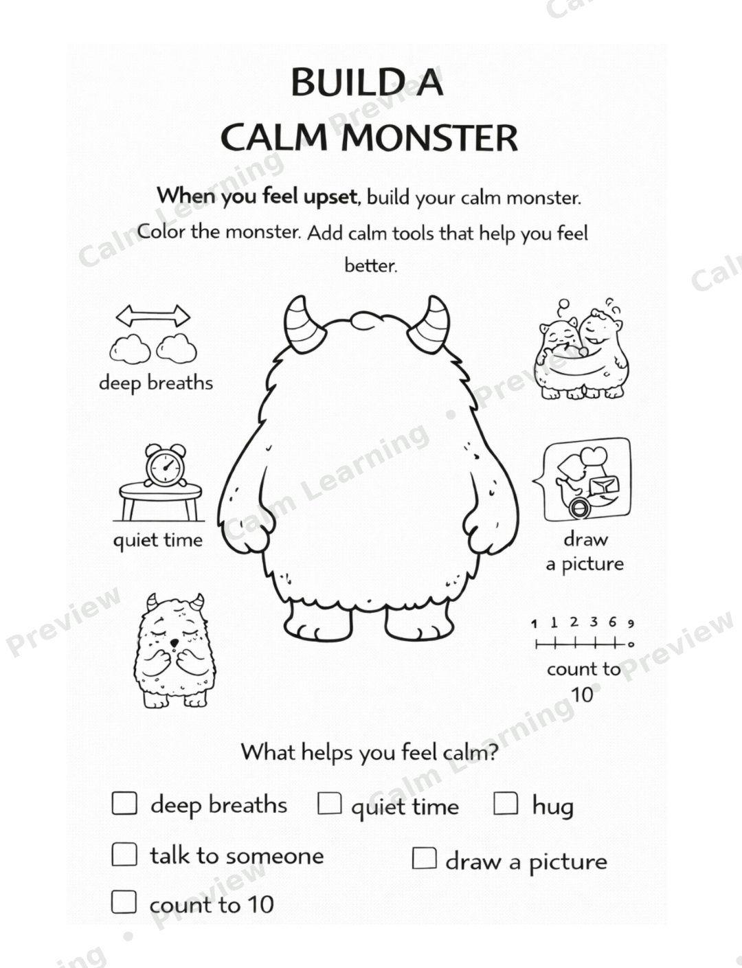 Monster Emotions Worksheets preview page 2