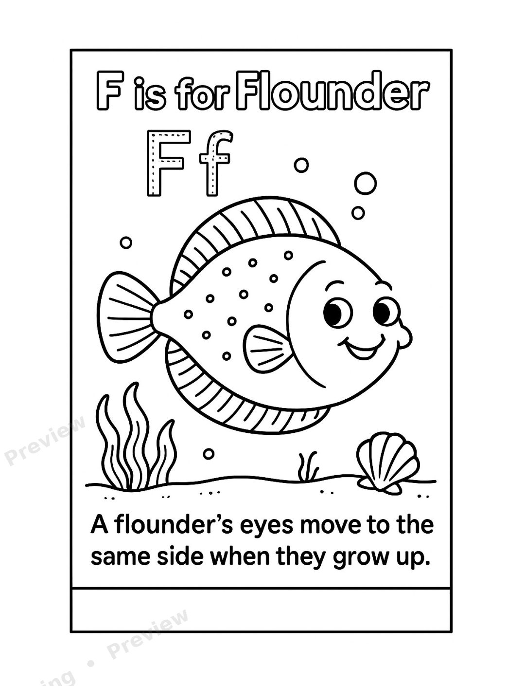 Sea Animals Alphabet A to Z Coloring Book preview page 1