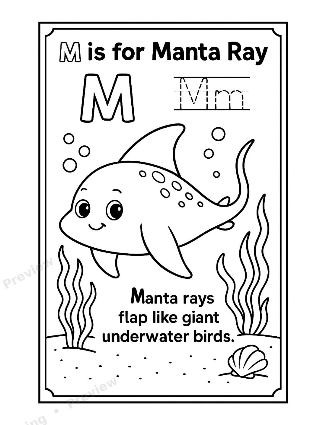 Sea Animals Alphabet A to Z Coloring Book preview page 2