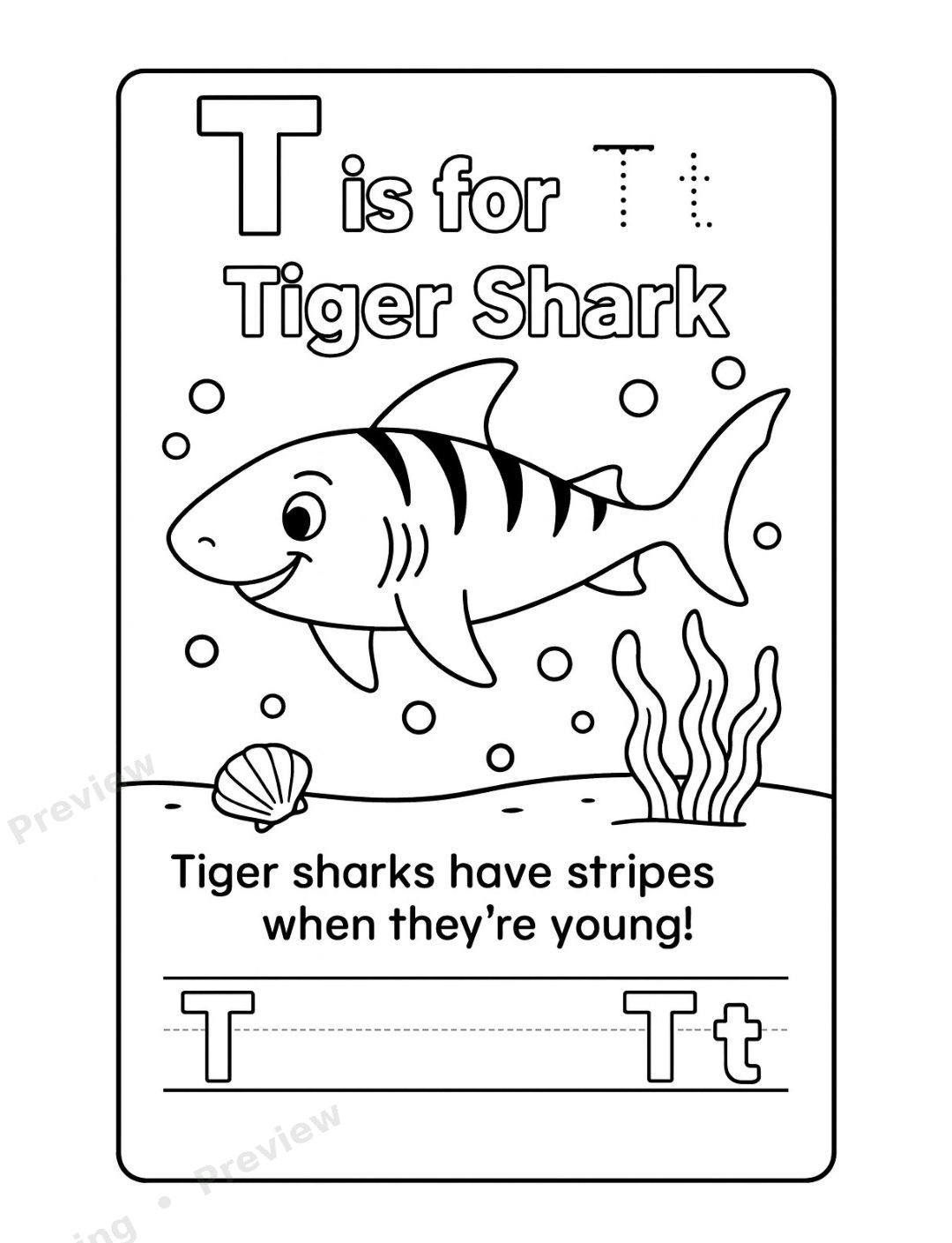 Sea Animals Alphabet A to Z Coloring Book preview page 3