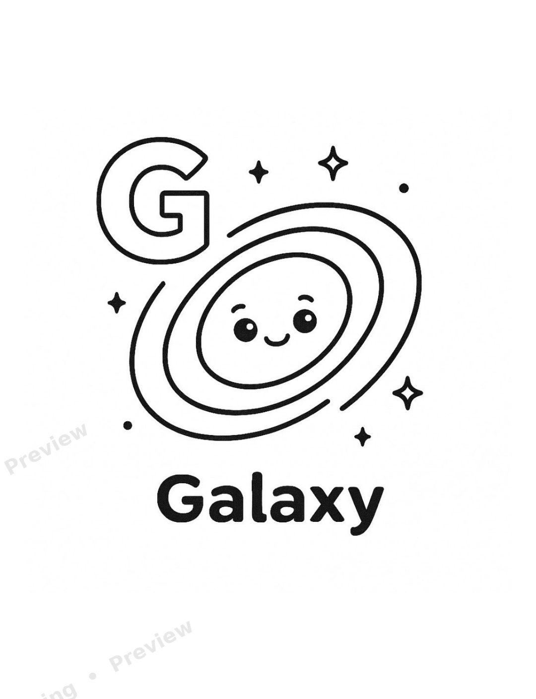 Space Alphabet A to Z Coloring Book preview page 1