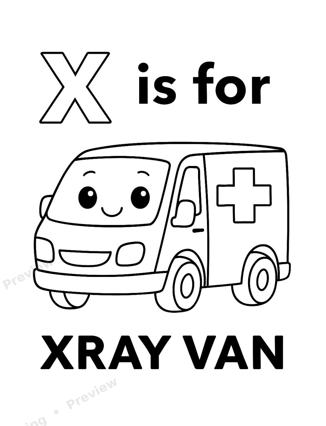 Vehicle Alphabet A to Z Coloring Book preview page 3